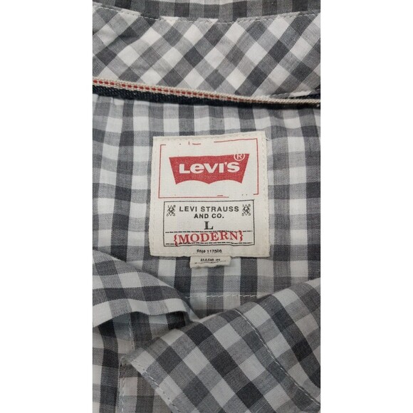 Levi Strauss Mens Large Gray Plaid Pearl Snap Button Shirt Western Cowboy Comfy - Picture 3 of 14